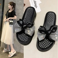 2022 summer new round head sequin bow solid color flat slippers womens casual shoes elegant party sandals outdoor beach shoes