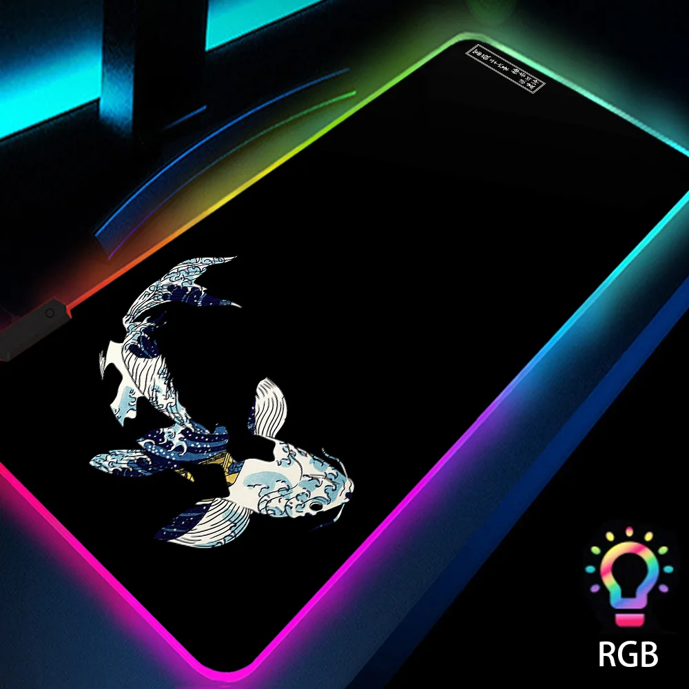 

Black Kawaii Anime Slipmat 900x400 Catper Desk Accessories Mats with Backlight Led Mouse Pad Gamer Rug Rgb Deskmat Desktop Cover