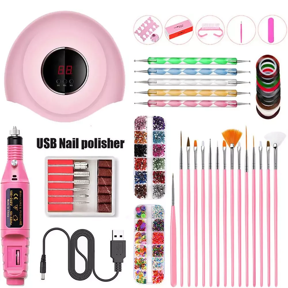 

NEW2023 Nail Set With Nail Lamp 54w Nail Dryer Nail Drill Machine Manicure Set Kit Nail Paint Pens Set Nail Stickers Set Nail Ar