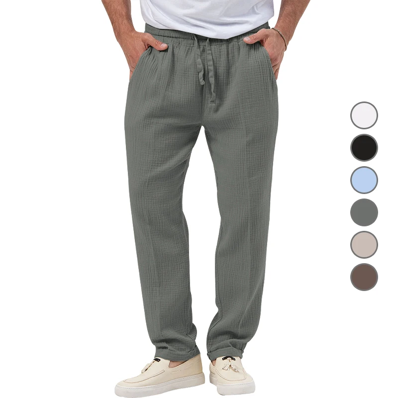 

2023 summer men's breathable solid color bubble trousers large size loose men's casual trousers