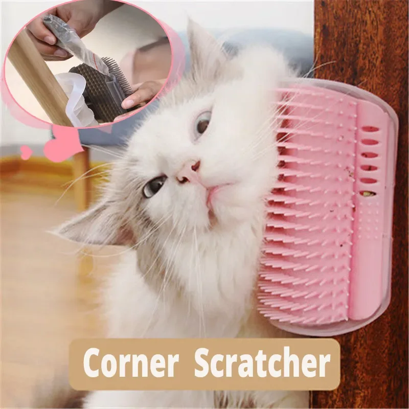 

Cats Brush Corner Scratcher Rubbing Cat Massage Self Groomer With Catnip pet hair remover brush cat dog grooming comb Pet Supply