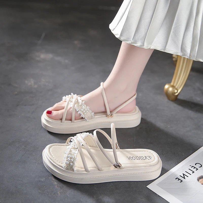 

Шлепанцы женские на платформе, повседневные сандалии средней высоты, роскошные модные базовые тапки из искусственной кожи, на лето, 2022