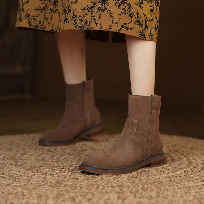 FEDONAS/2022 Сезон осень-зима Женские ботильоны из комбинированной замши Женская