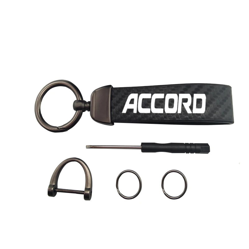 

High-Grade Carbon Leather Car Key Chain Rotating Horseshoe Rings for Honda Accord 2017-2022 Keychain Car