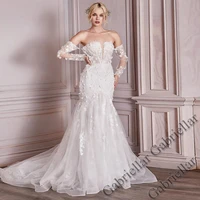 luxury wedding dress princess lace up exquisite appliques strapless full sleeve mopping gown vestido de novia 2022 women