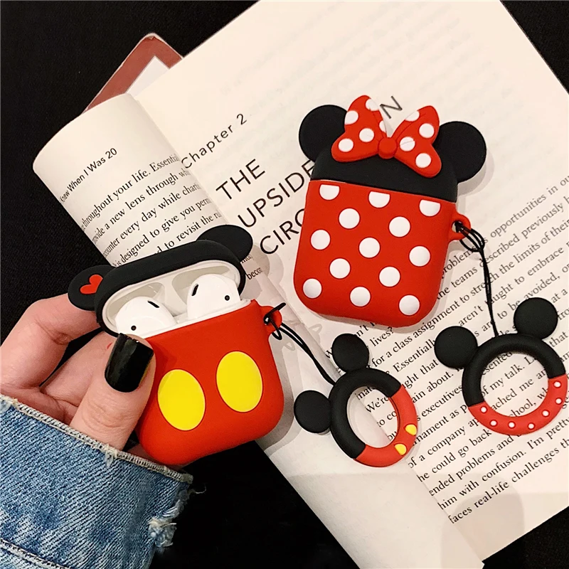 

For Apple AirPods Pro Case Cover Cute 3D Mickey Bluetooth Cartoon Earphone Cases For Airpods 1/2 Cover With Finger Ring
