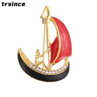 creative voyage sailing boat metal brooch fashion enamel rhinestone clothing accessories pin brooches childrens gift