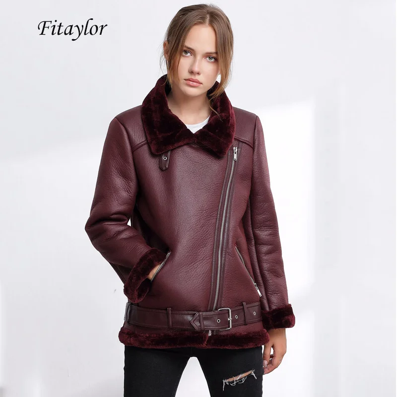 Winter Women Faux Lamb Leather Jacket Punk Lapel Thickened Padded Warm Pu Leather Coats Female Lambs Wool Outerwear New