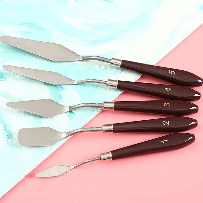 

5pcs Oil Painting Knife Spatula Kit Gouache Drawing Art Stationery Paints Palette Scraper Cake Decorating Tools Cream Smoothing