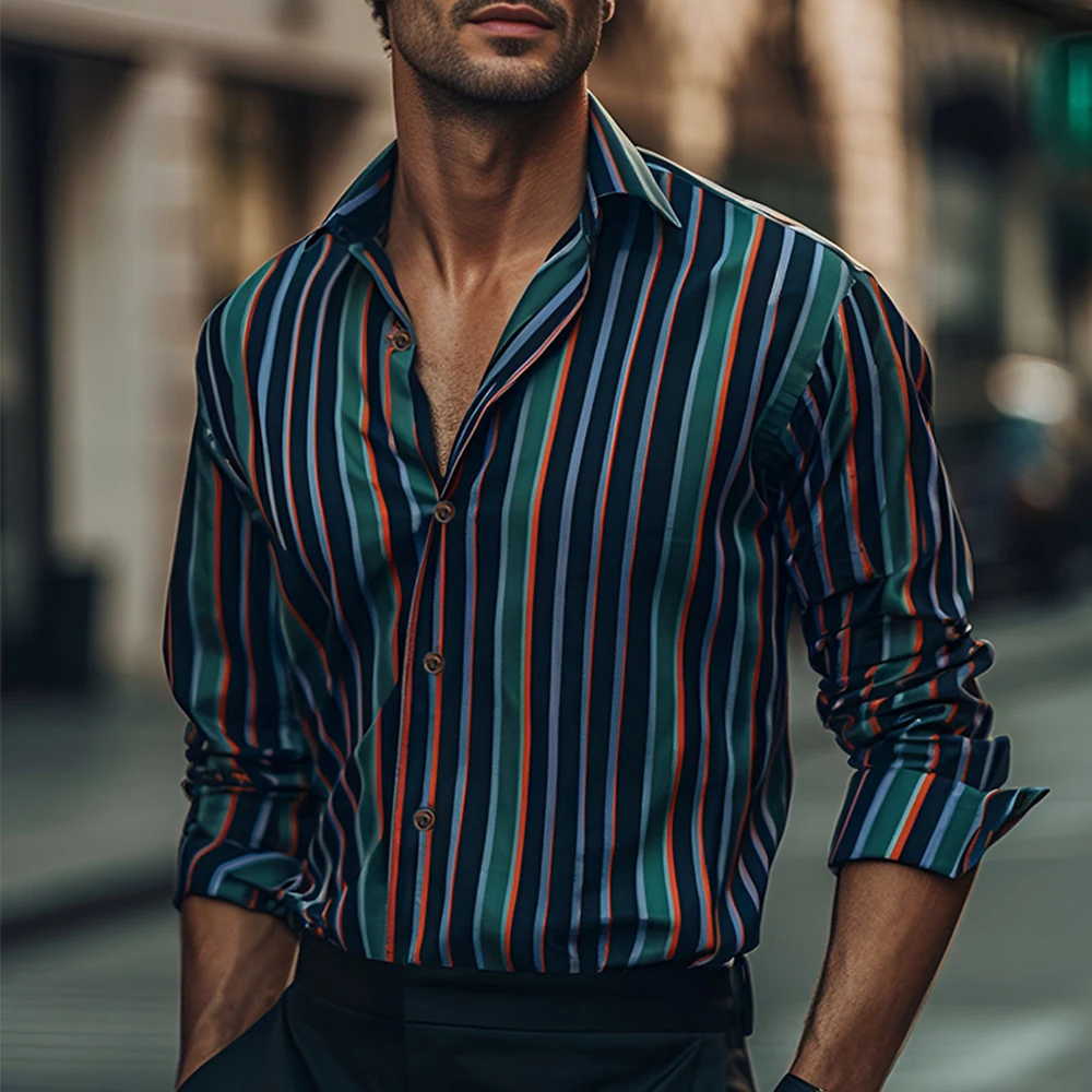 

Новинка 2023, пикантная трендовая Мужская рубашка в полоску, Высококачественная рубашка с длинным рукавом, Повседневная рубашка, мужская рубашка