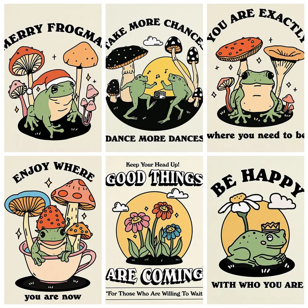 Ретро 70-х Годов Groovy Hippie Ball Dance Frogs Набор Алмазной Живописи Вы Определенно Забавный