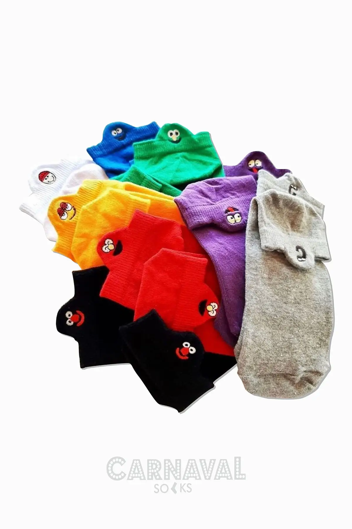 

8'li Emoji Patterned Bilekte Embroidered Booties Sports Socks