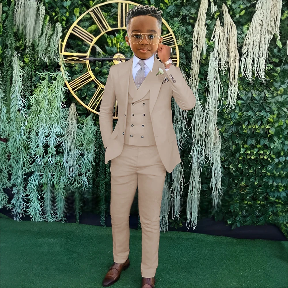 Boys Beige wedding suit dress tuxedo 3-piece suitable for 2-16 year old boys customized dinner ceremony