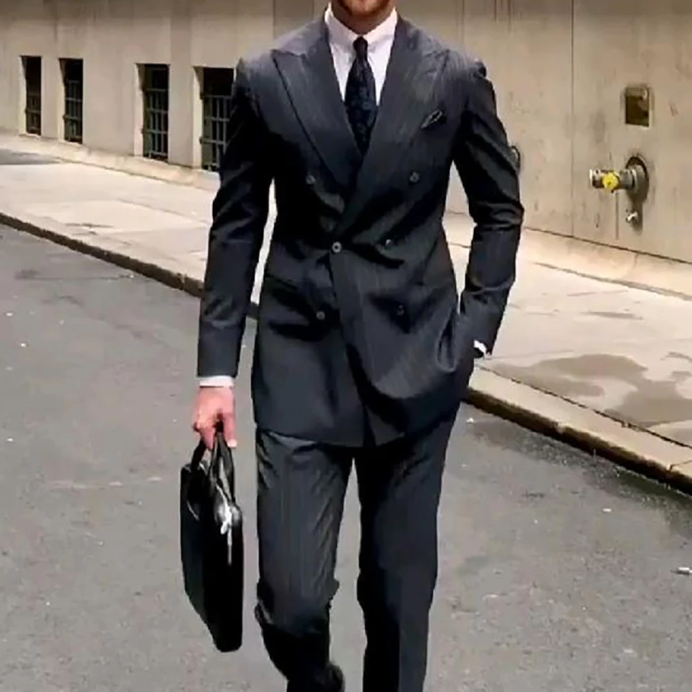 Элегантные черные костюмы для мужчин двубортный деловой Блейзер Модный