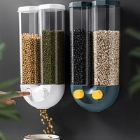 wall mounted rice dispenser container press to dispense divided design sealed grain bucket tank kitchen storage dropshipping