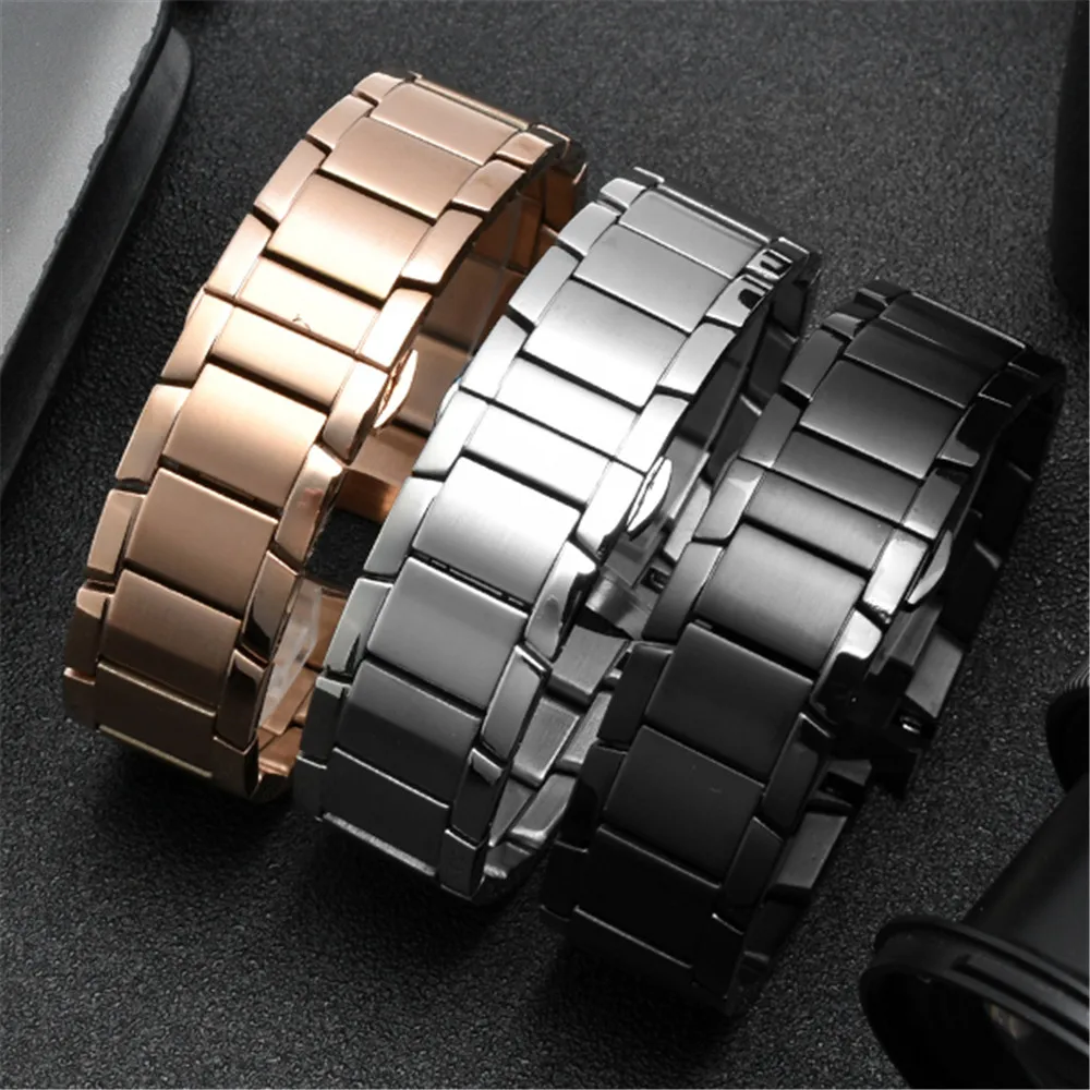 Stainless Steel 22mm Watch Strap For Armani Ar2448 Ar2434 Ar1452 Ar2432 Ar2435 Metal Solid Butterfluy Buckle  Wrist Band Bracele