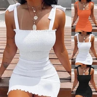 women elastic waist pleated dress summer sleeveless off the shoulder solid color slim sundress bodycon party dresses