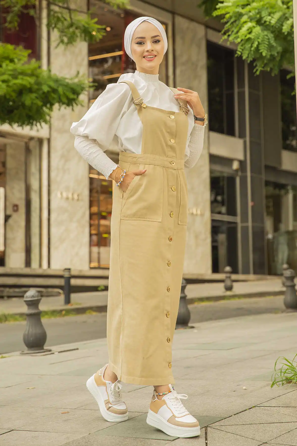 Джинсовый комбинезон на пуговицах E-Milk Coffee