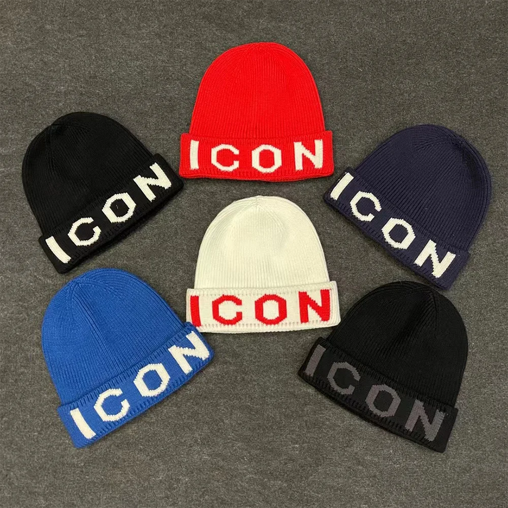 

DSQICOND2 brand Beanie Embroidery Skiing Knitted Hats ICON Logo Women Men Winter Cap Warm Baggy Beanies Knit Skullies Bonnet Cap