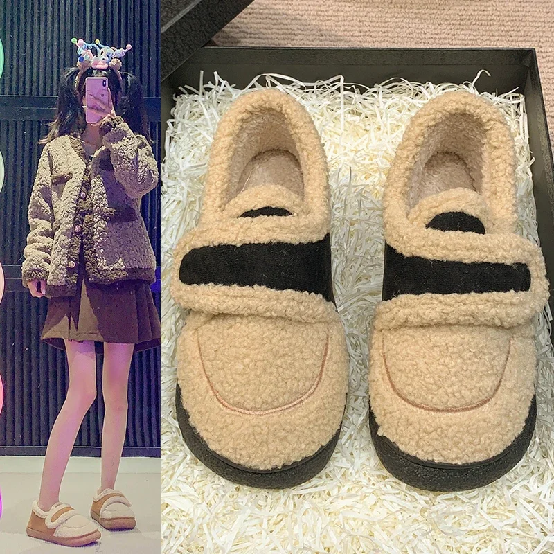 2024 плюшевые меховые тапочки для женщин зимние уличные пушистые теплые хлопковые