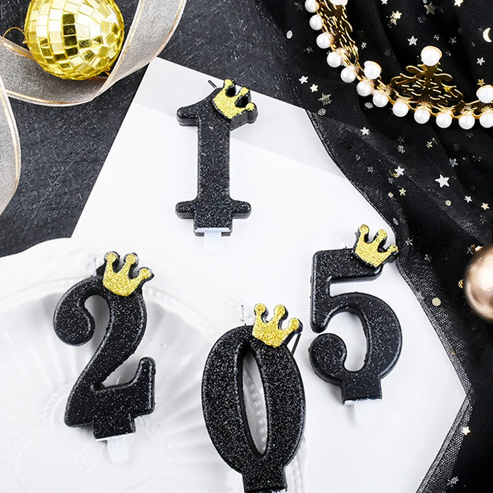 

Black Gold Crown Candle Number 0-9 Birthday Cake Candles Smokeless Candle Cake Topper Party Supplies Happy Birthday Cake Candles