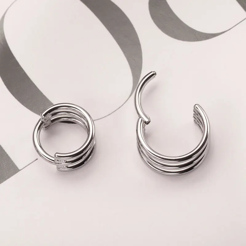 G23 Titanium Three Layer Hollow Hinged Nose Ring 16G Clicker Ear Cartilage Tragus Helix Piercing High Quality Body Jewelry