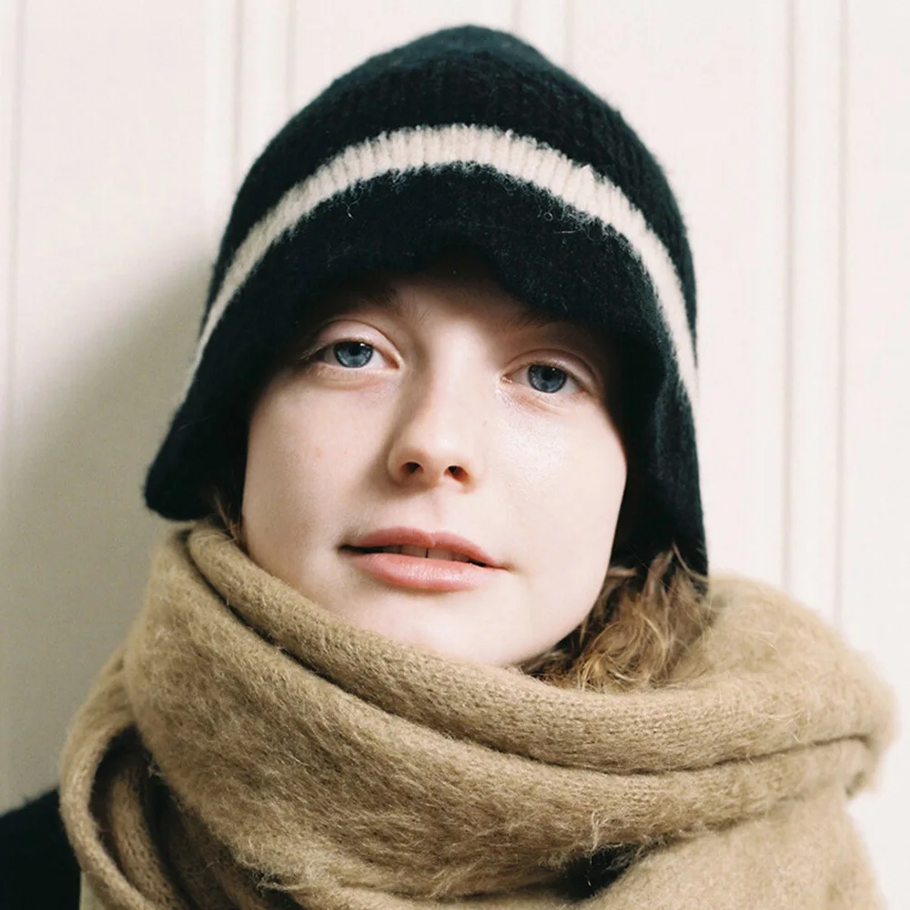 

100% Wool Winter Bucket Hat Women Fisherman Cap Designer Brand Beanie Hats Stripe Knitted Cashmere Caps Casual Cap Warmer Bonnet