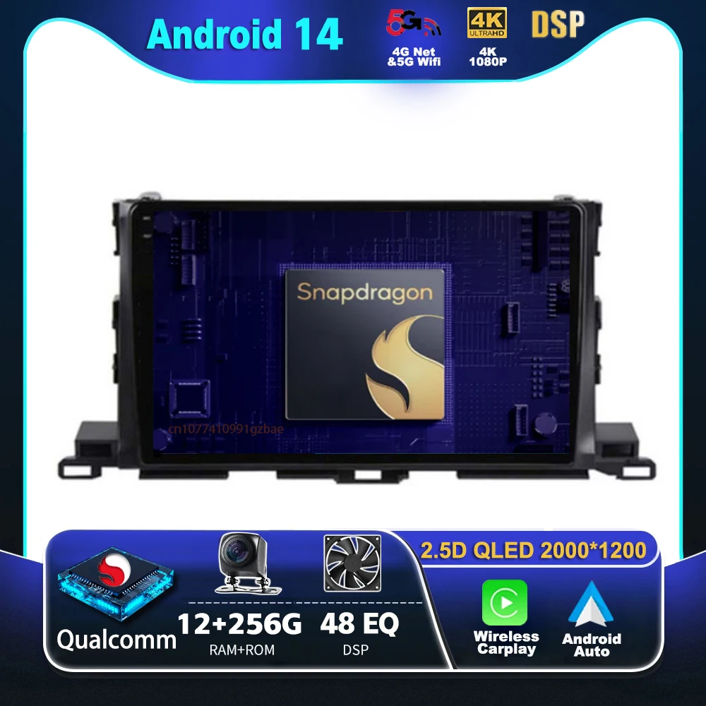 Автомагнитола 2DIN на Android 14 для Toyota Highlander Kluger 3 XU50 2013 - 2019 мультимедийный видеоплеер