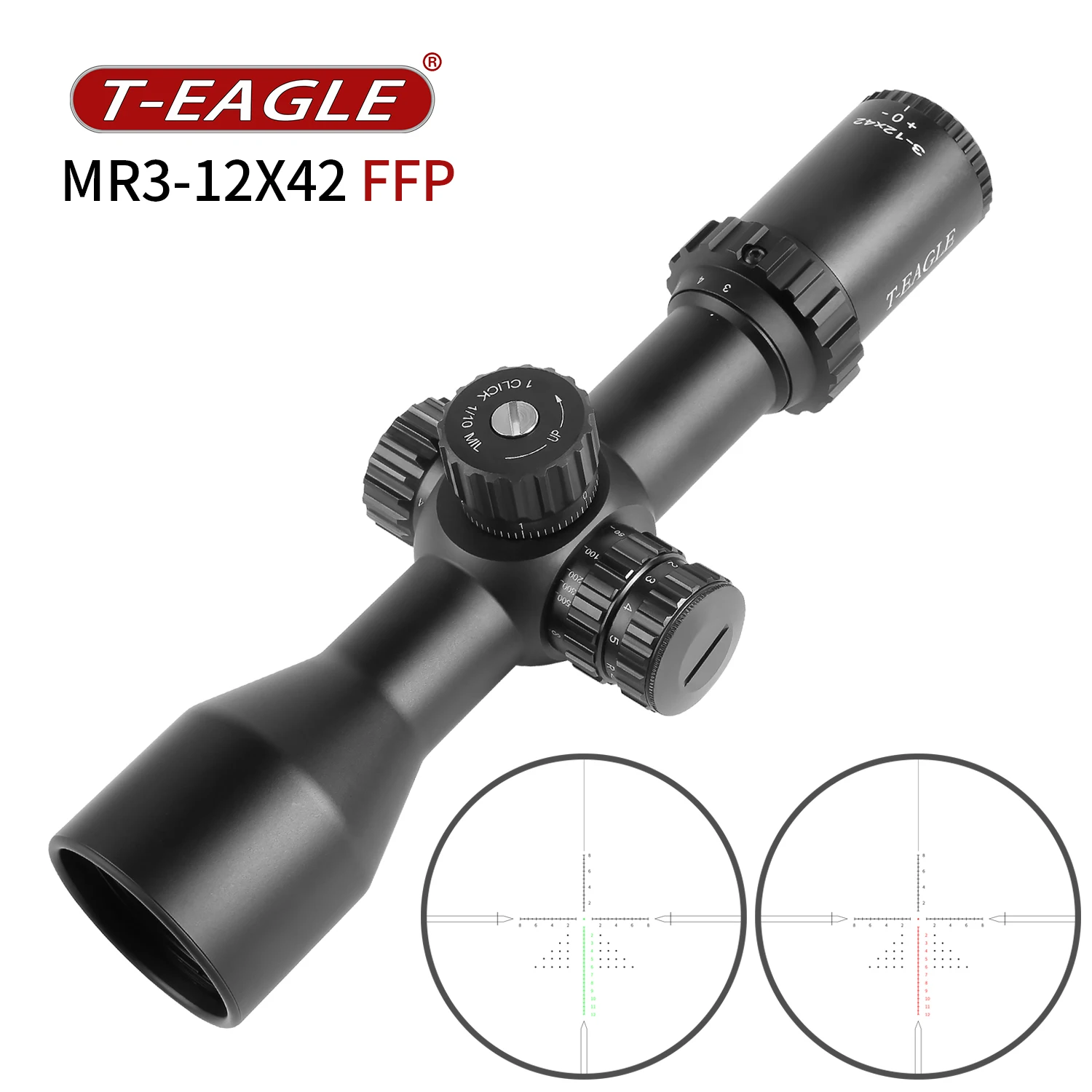 

T-EAGLE MR 3-12X42 FFP manufacturer scope hot sale 30mm tube shockproof scopes with free mounts support OEM