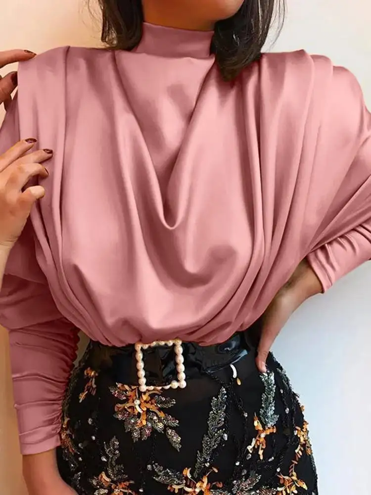 

Женский топ с длинным рукавом Celmia, элегантный осенний стильный топ с оборками и высоким воротником, женская одежда для вечевечерние, рубашк...