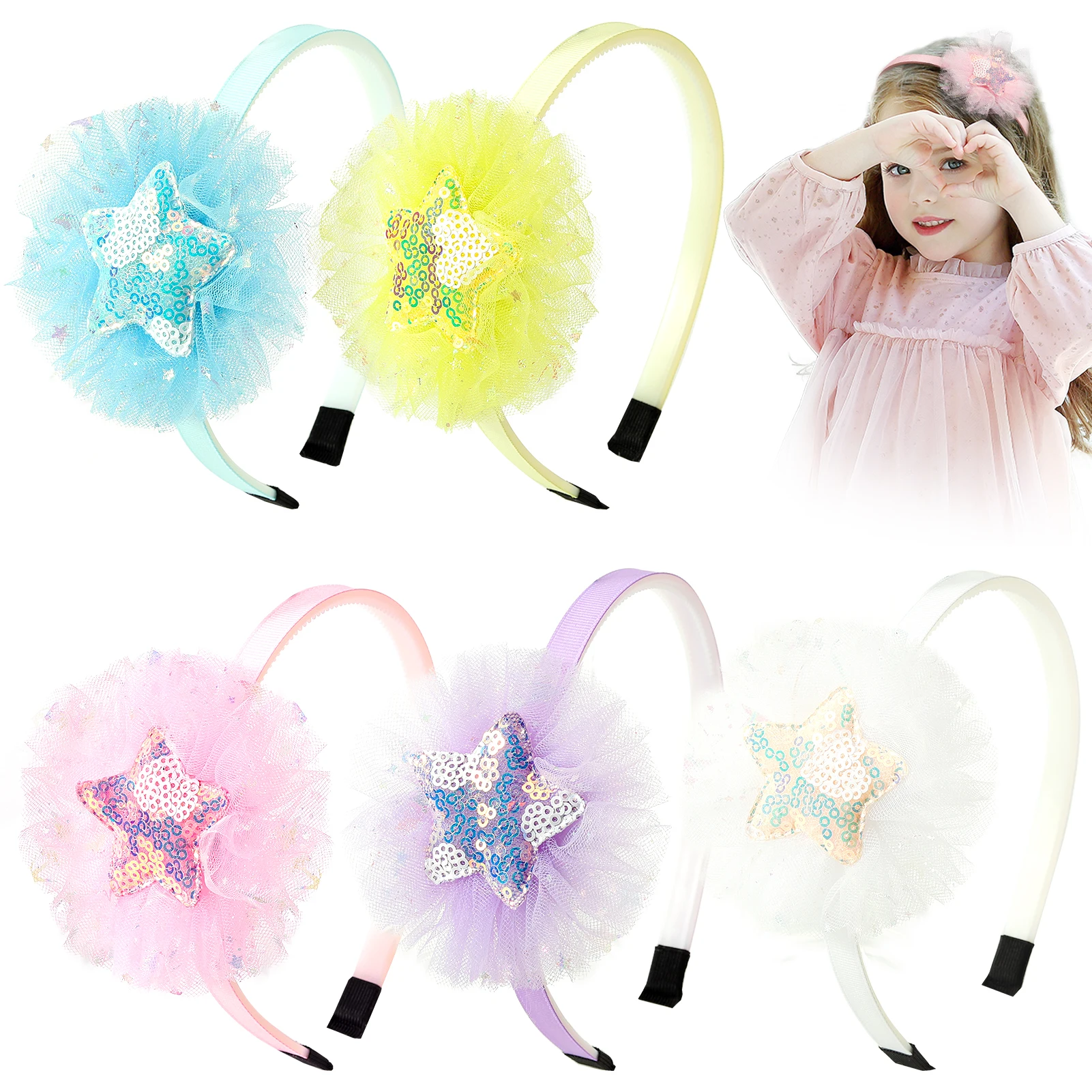 

Candygirl New Mesh Sequin Headband Cute Colors Hair Hoop Hairbands Lovely Crown Stars Headbands For Kids Gifts Hair Accessories