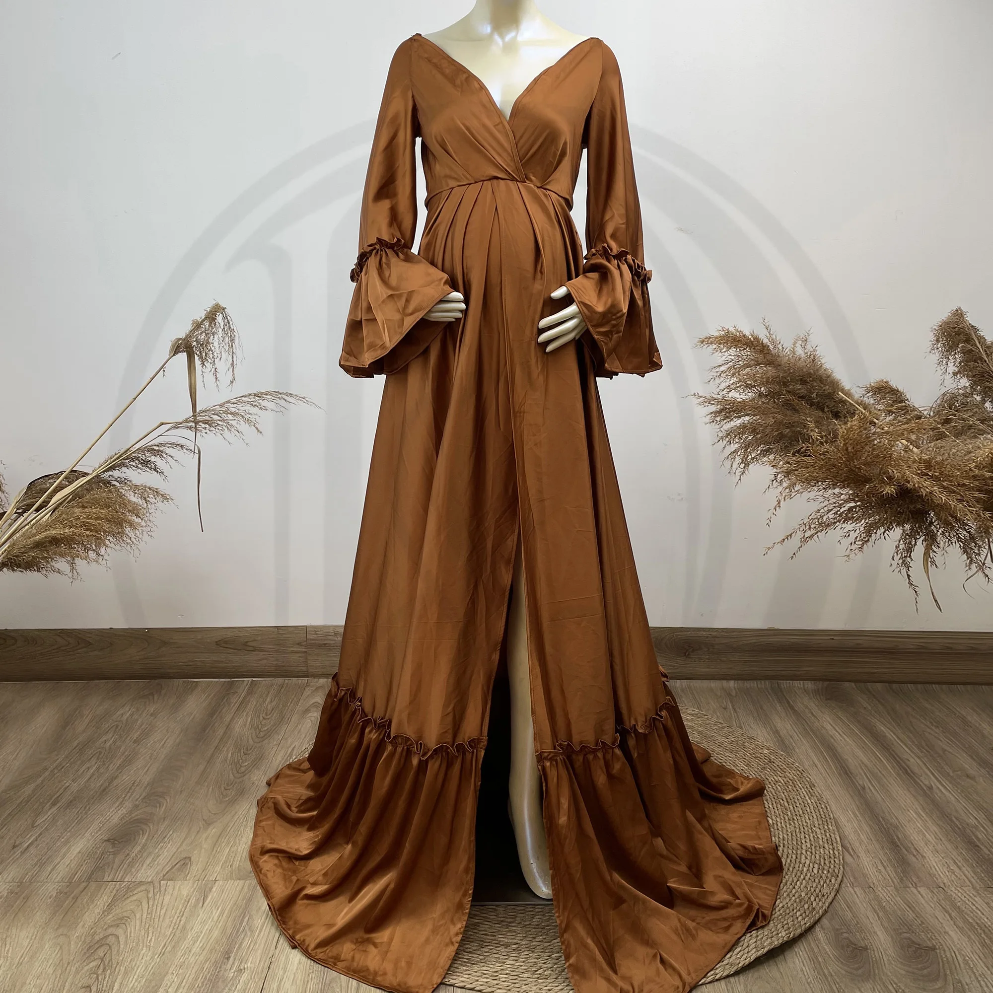 Silky Soft Photo Shoot Prop Smooth Kaftan Maxi Long Robe Maternity Dress Evening Party Costume for Women Photography Accessories