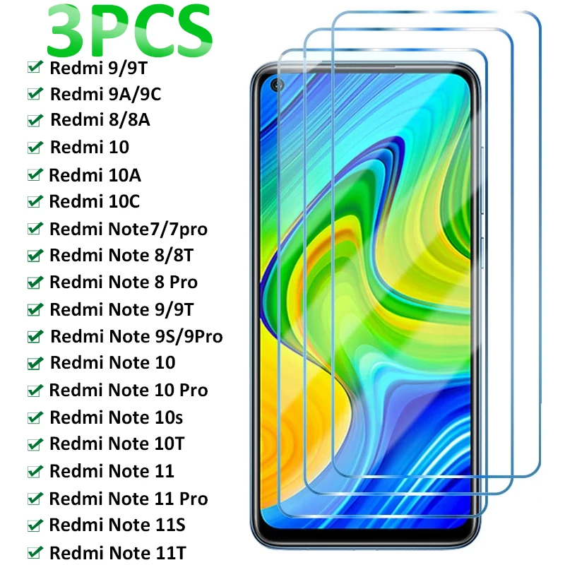 Закаленное стекло для Xiaomi Redmi Note 11 10 9s 8 8T 7 Pro Защитное 10A 10C 9 9A 9C 9T 8A 3 шт. |