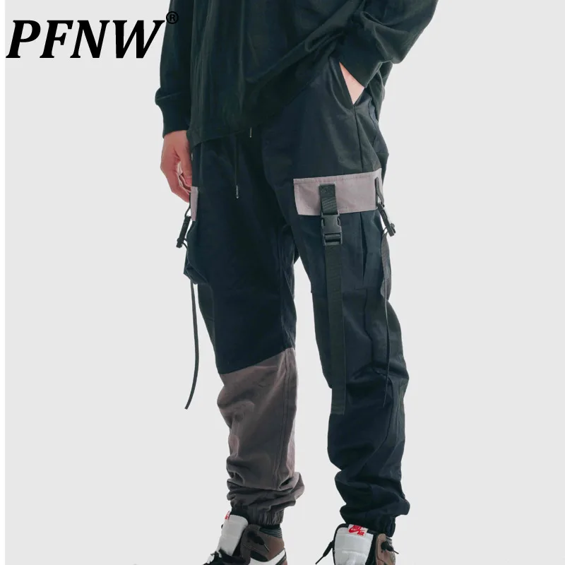 

PFNW Autumn New Men's Overalls Fashion Brand Leggings Loose Functional Pocket Pants China-Chic Stitching Ribbon Overalls 12Z1898