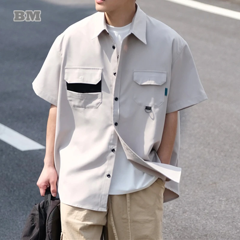 

Summer Japanese Streetwear Loose Shirt For Men Clothing Harajuku Casual Short Sleeve Korean High Quality Trendy Tops Male