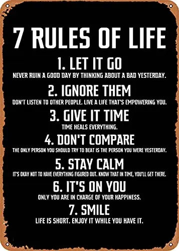 

7 Rules of Life Vintage Look Metal Sign Patent Art Prints Retro Gift 8x12 Inch