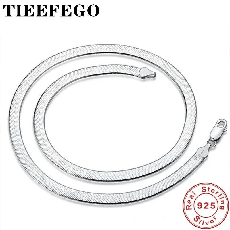 

TIEEFEGO New 925 Sterling Silver Necklace 4mm Snake Chain Male & Female Couple Sterling Silver Jewelry Blade Chain Jewelry Gifts