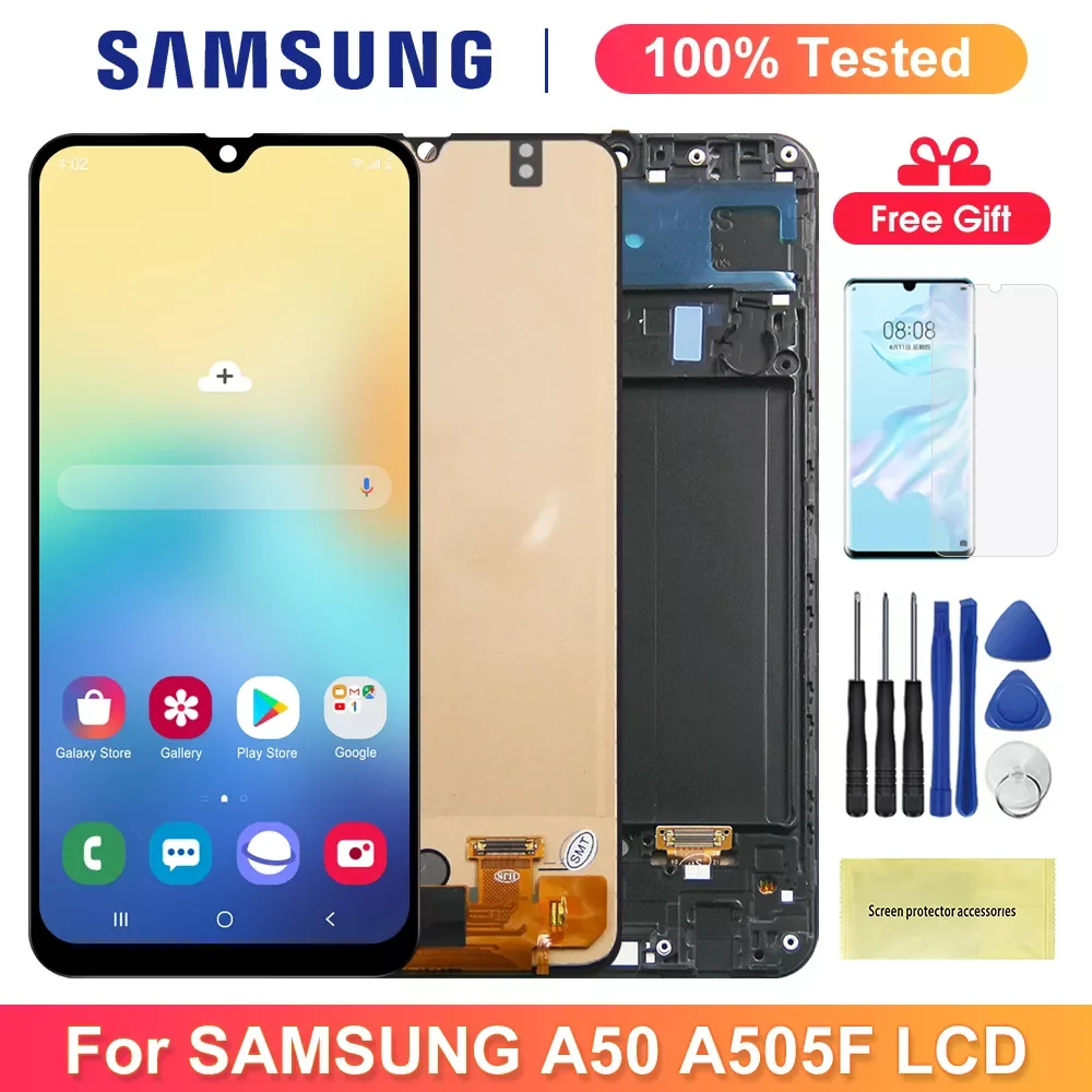 Tested A50 Display Screen With Frame For Samsung Galaxy A50 A505 A505FN/DS A505F/DS LCD Display Touch Screen Digitizers