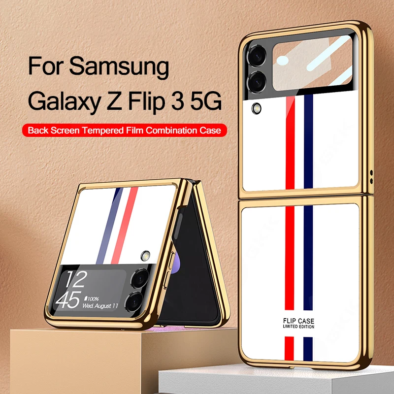 

Новый чехол из окрашенного стекла с покрытием для Samsung Galaxy Z Flip 3 5G, Твердый чехол из закаленного стекла с полной защитой для Galaxy Z Flip3