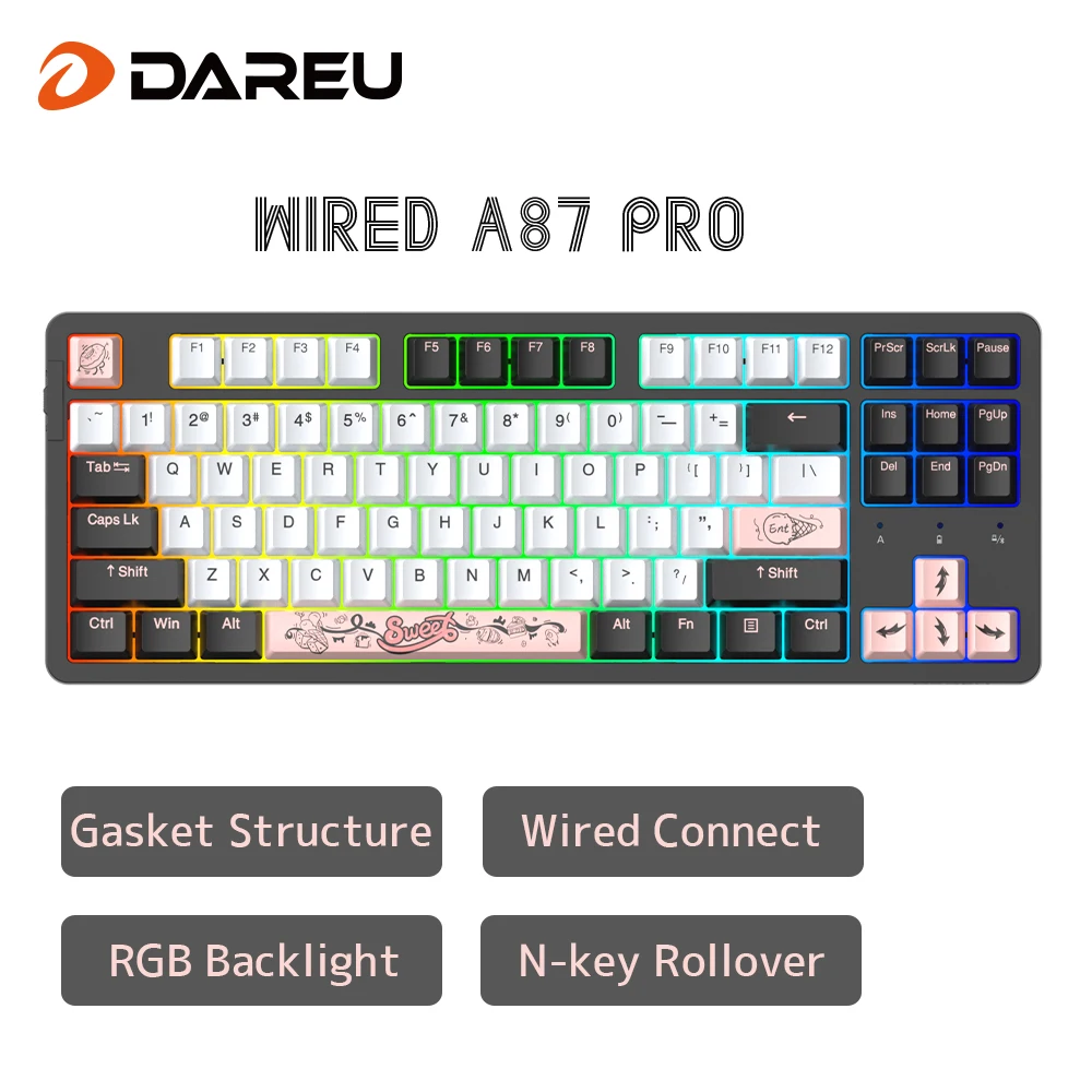 Проводная Механическая игровая клавиатура DAREU A87 PRO N-key Rollover PBT Keycaps клавиатуры RGB