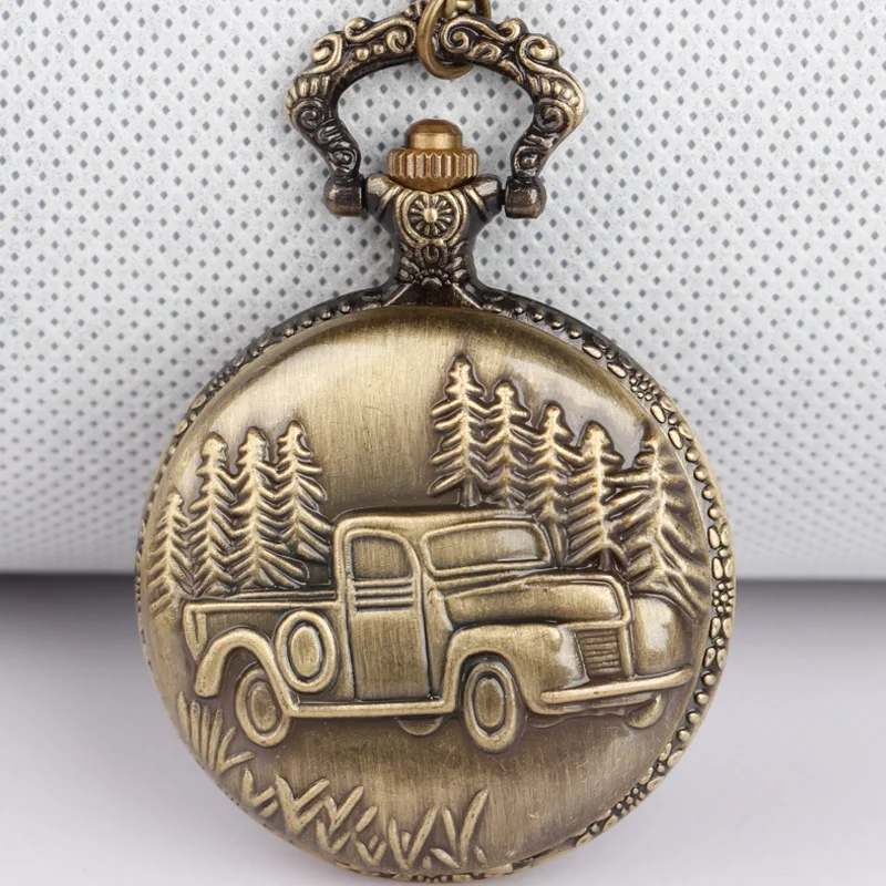 

Brown Car Pattern Steampunk Men Women Children Quartz AlloyPocket Watches Unique Chain Birthday Gift TD2043