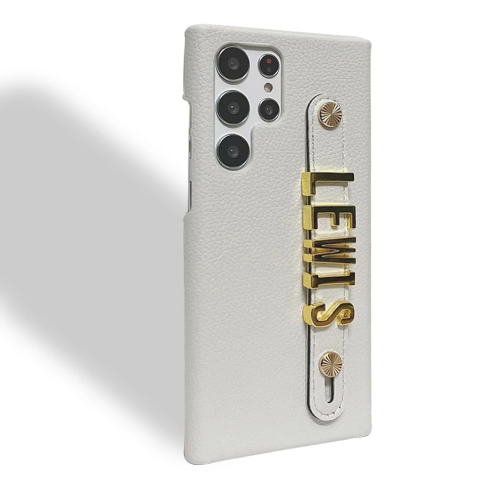 Personalization Custom Metal Name Letters Strap Leather Phone Case For Samsung Galaxy S20 S21 Fe S22 Plus Note 20 Ultra Wrist