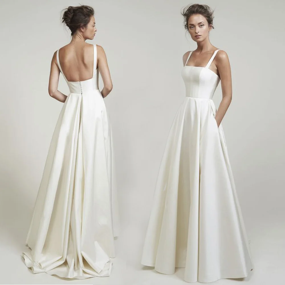 

Robe De Mariee Satin Wedding Dresses With Pockets Design 2022 Vestido De Matrimonio Floor Length Bridal Gowns Robe Mariage