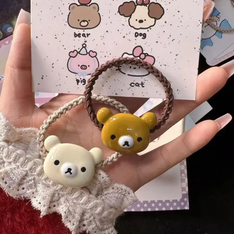 Kawaii Rilakkuma веревка для волос мультяшная клетчатая тканая повязка на голову аниме