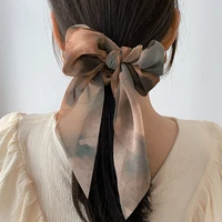 fashion print bow scrunchies hair ribbon for women ponytail scarf long hair rope korean hair ties elastic hair band wholesale