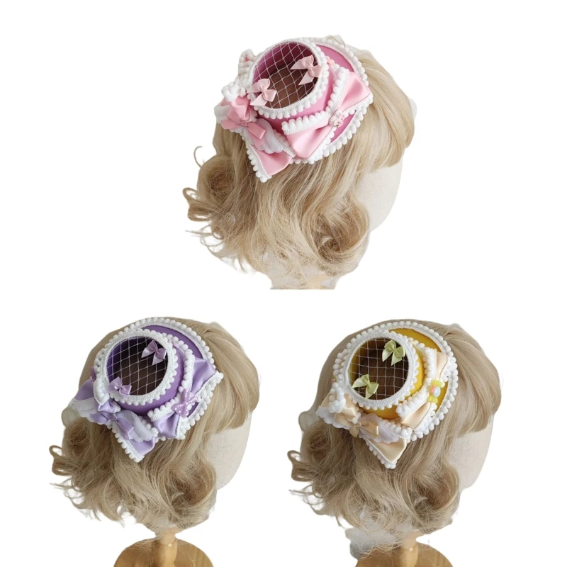 

Sweet Women Students Photoshoot Cosplay Hair Clip Bowknot Decor Hollow out Top Hat Shape Hair Pins Delicate Hair Clip