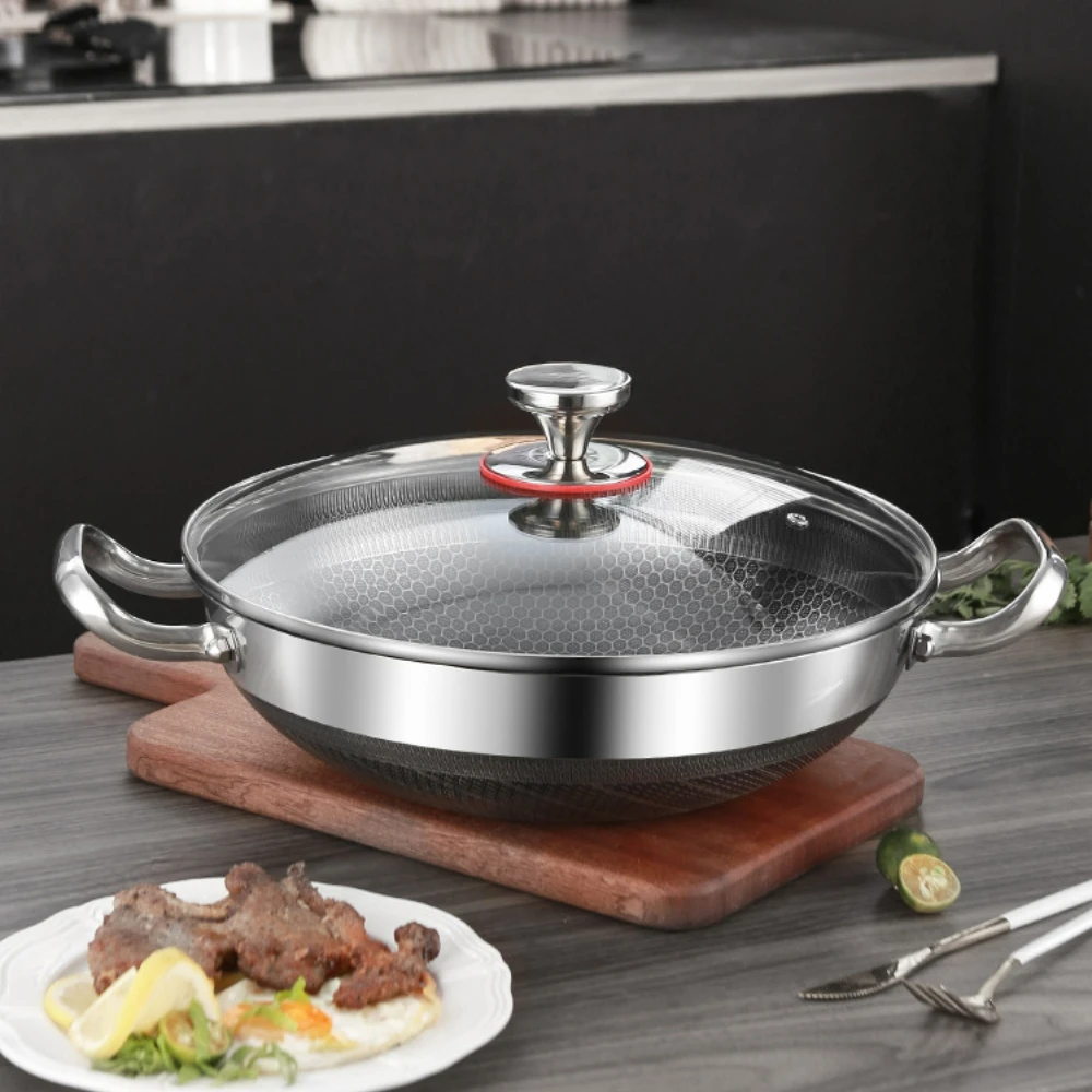 

304 Honeycomb Wok Grade Non Stove Gas Pan Bottom Food Pan Stainless Induction Frying Cooker Pot General Steel Stick