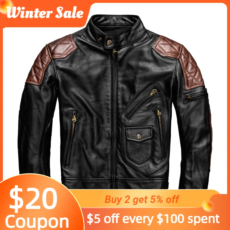 

2022 Black Genuine Leather Jacket Men Motorcycle Style Plus Size 5XL Real Natural Cowhide Autumn Slim Fit Biker Coat