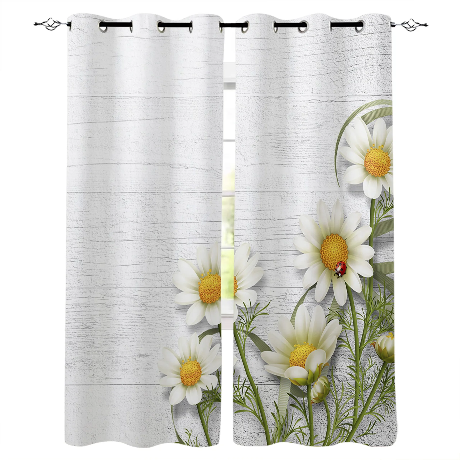 

Wood Chrysanthemum Core Leaf Ladybug Room Curtains Large Window Window Curtains Curtain Lights Bathroom Bedroom Kitchen Decor