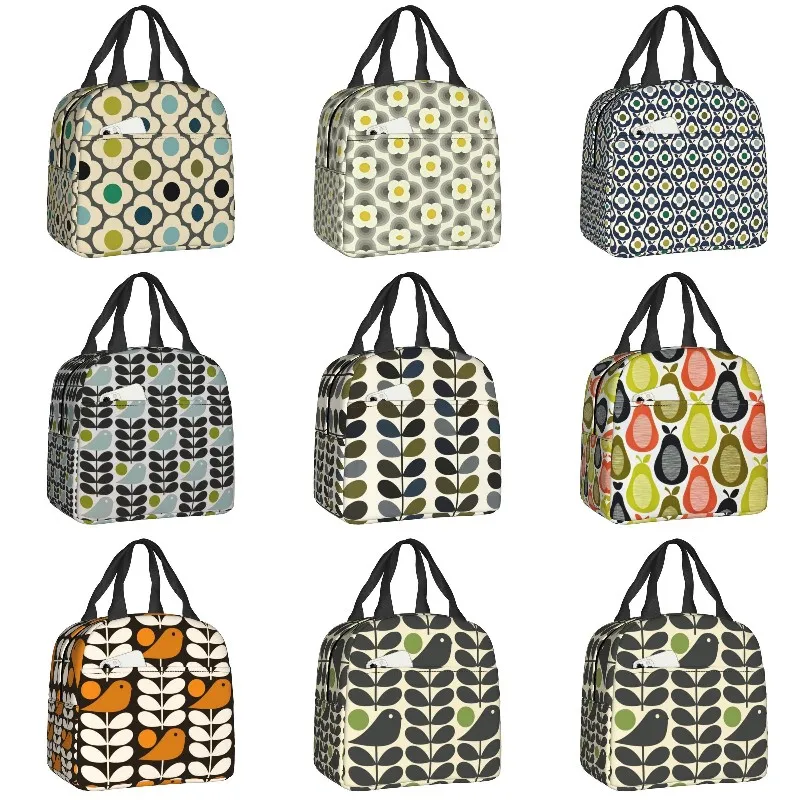 

Flowers Abstract Insulated Lunch Bag for Outdoor Picnic Geometric Resuable Thermal Cooler Bento Box Women Kids